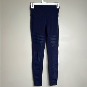 Alo Navy High-Waisted Leggings with Ribbed Detail Small